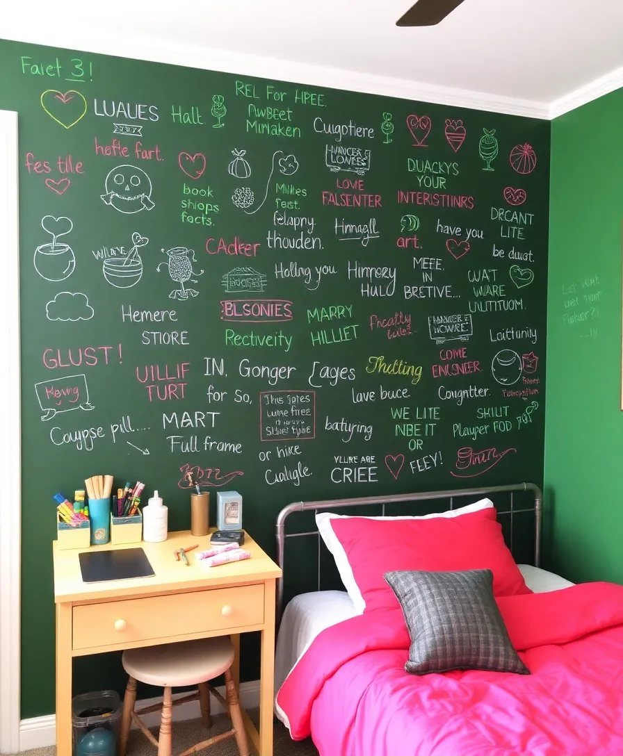 15 Stunning Wall Art Ideas That Will Transform Your Girl's Bedroom Into a Dreamy Paradise! - 15. Interactive Chalkboard Wall