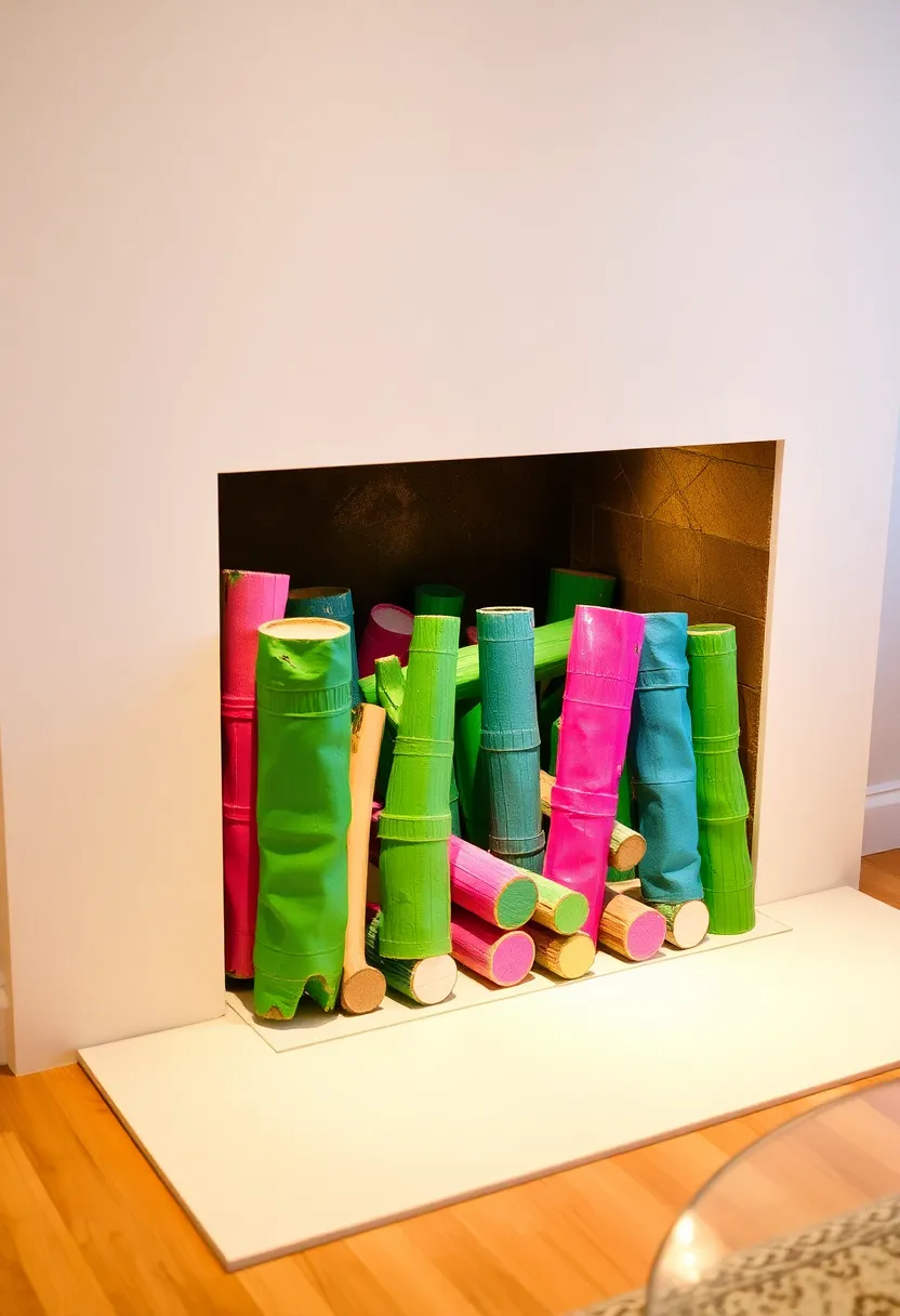 12 Colorful Fireplace Decor Ideas That Will Brighten Up Any Room! - 10. Playful Decorative Logs