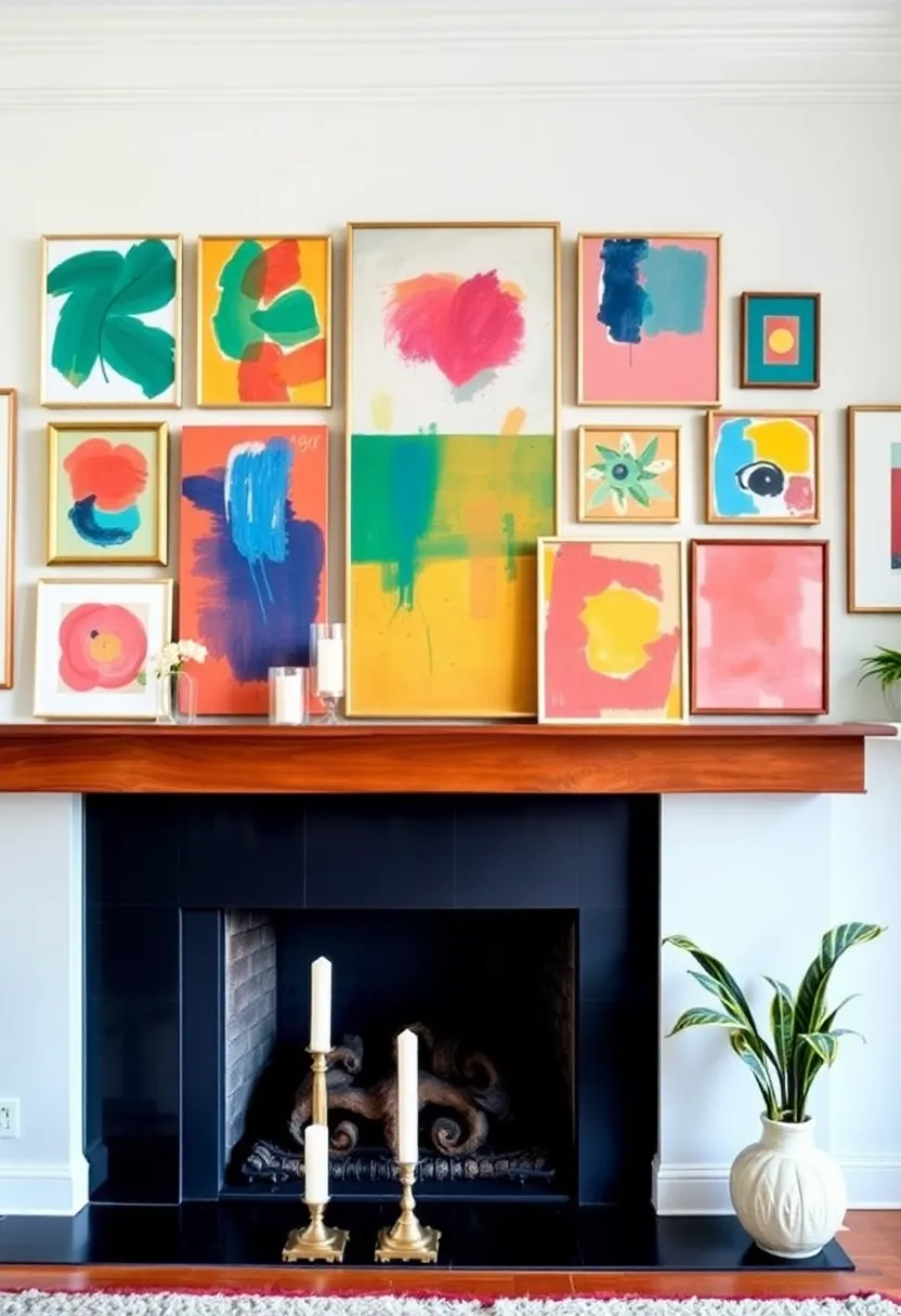12 Colorful Fireplace Decor Ideas That Will Brighten Up Any Room! - 2. Vibrant Artwork Above the Fire