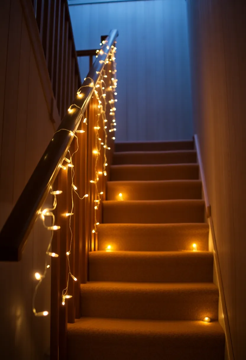 14 Magical Staircase Lighting Ideas That Will Illuminate Your Home (Don't Miss #7!) - 1. Enchanting Fairy Lights