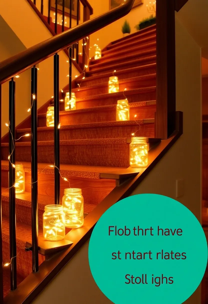 14 Magical Staircase Lighting Ideas That Will Illuminate Your Home (Don't Miss #7!) - 11. String Lights in Jars