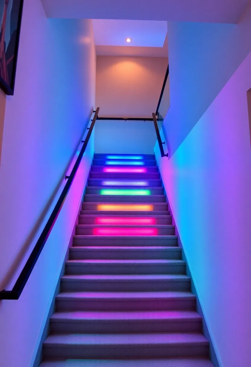 14 Magical Staircase Lighting Ideas That Will Illuminate Your Home (Don't Miss #7!) - 7. Color-Changing Smart Lights (Don't Miss #7!)