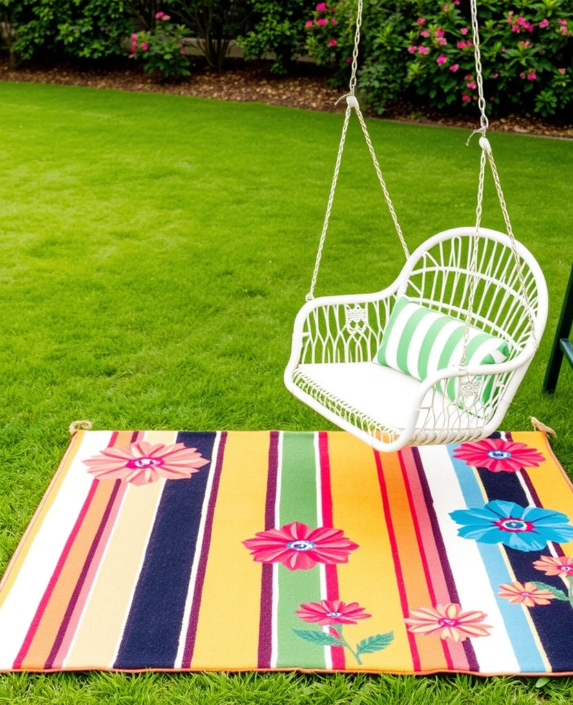 14 Must-Have Accessories for Your Swing Chair That Will Elevate Your Relaxation Game! - 6. Vibrant Outdoor Rugs