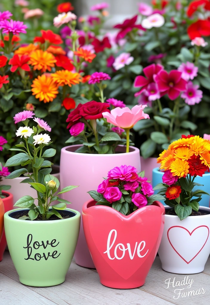15 Romantic Valentine Garden Decor Ideas That Will Make Your Heart Bloom! - 12. Love-Themed Planters