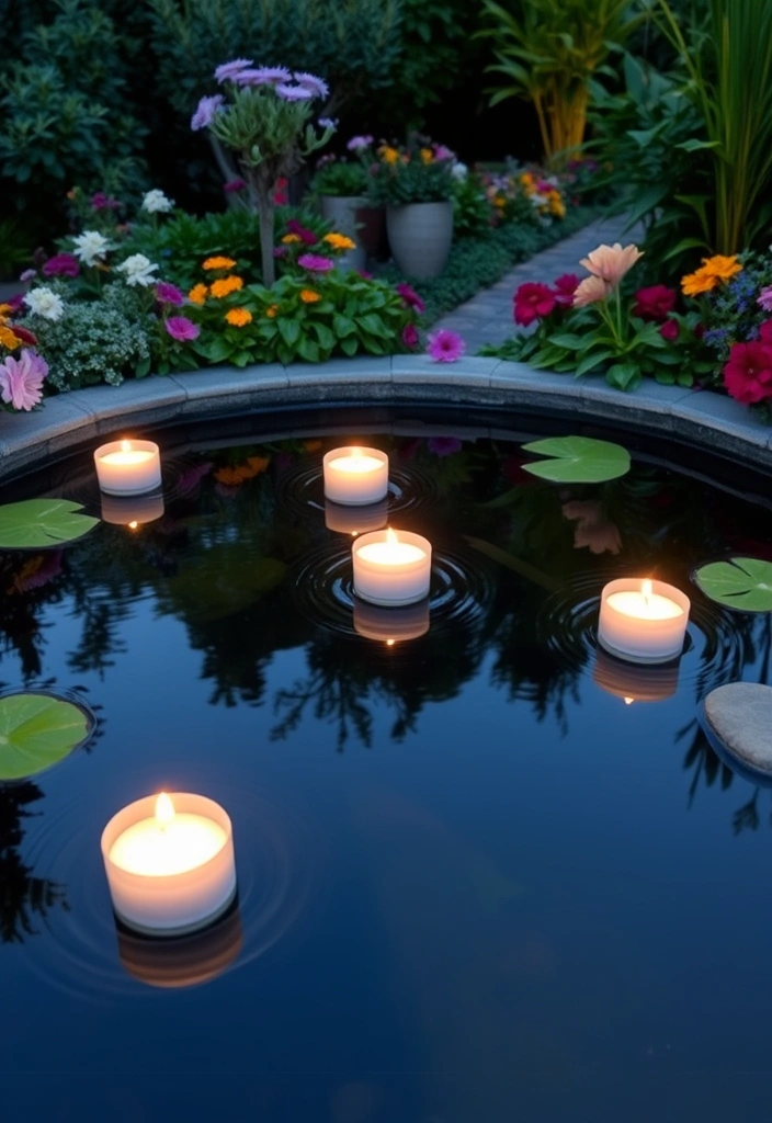 15 Romantic Valentine Garden Decor Ideas That Will Make Your Heart Bloom! - 13. Floating Candles in Water Features