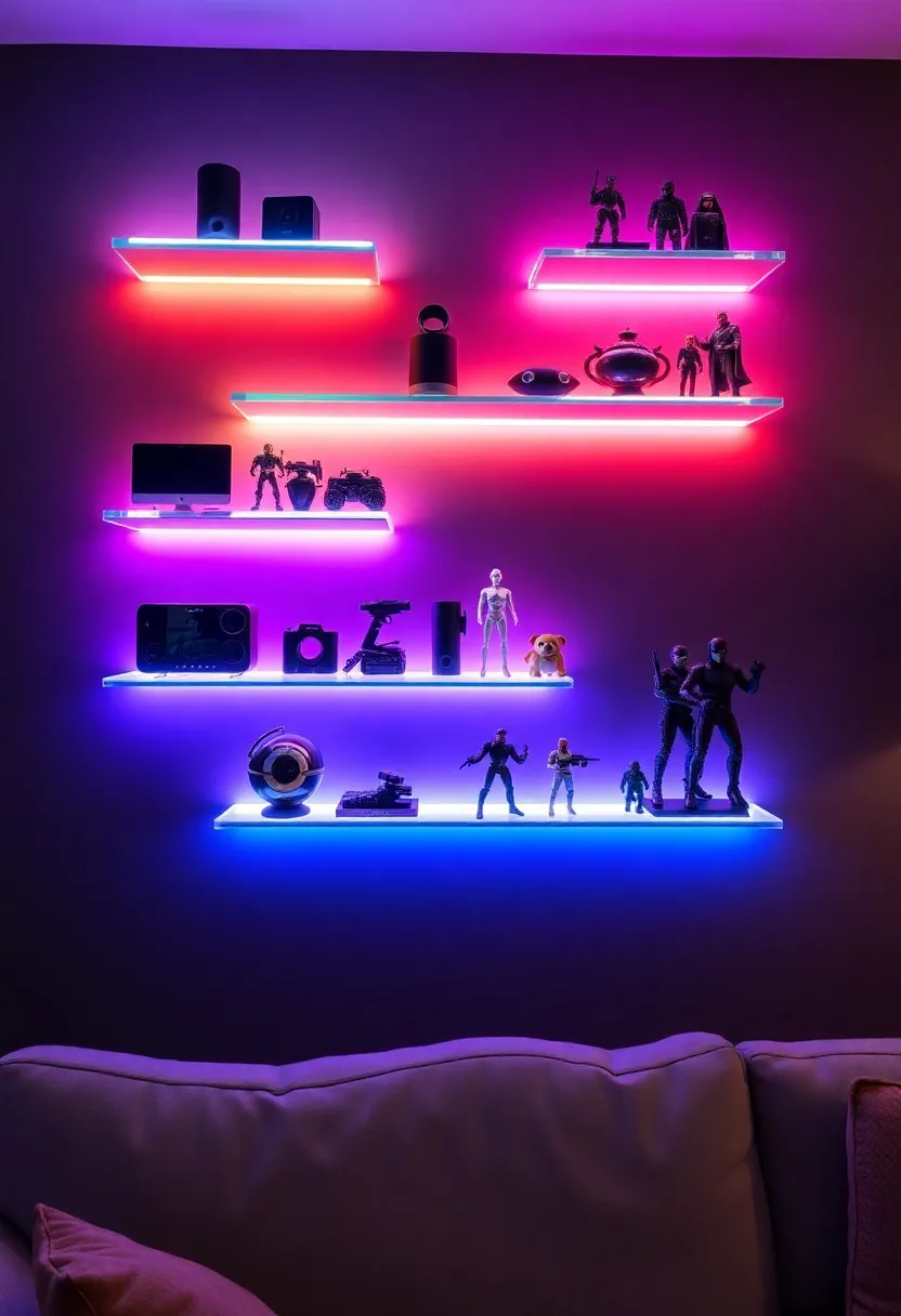 17 Tech-Inspired TV Stand Decor Ideas for the Ultimate Geek Chic (Check Out #9!) - 1. Floating LED Shelves