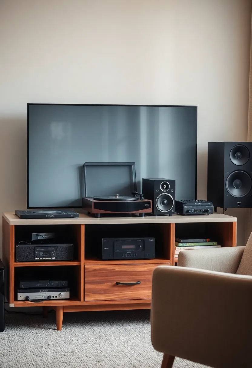 17 Tech-Inspired TV Stand Decor Ideas for the Ultimate Geek Chic (Check Out #9!) - 3. Vintage Tech Display