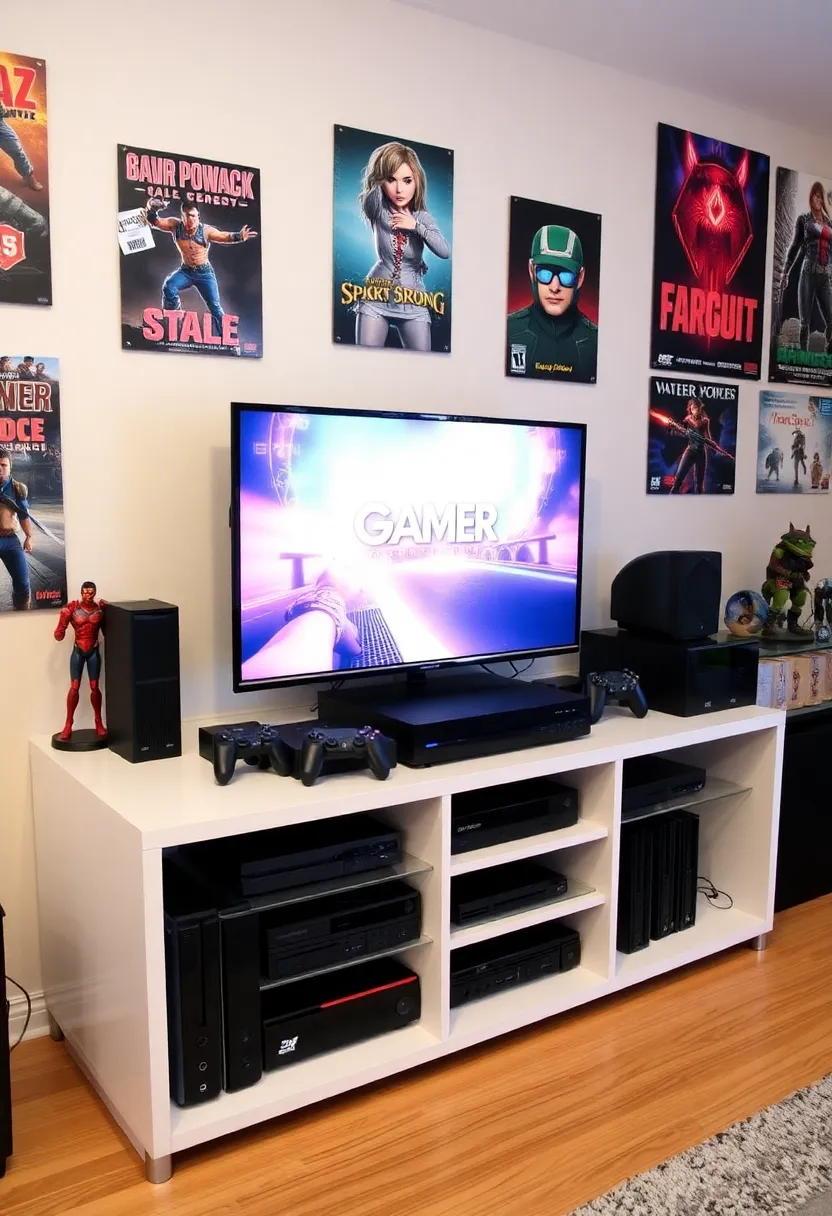 17 Tech-Inspired TV Stand Decor Ideas for the Ultimate Geek Chic (Check Out #9!) - 6. Gaming Console Showcase