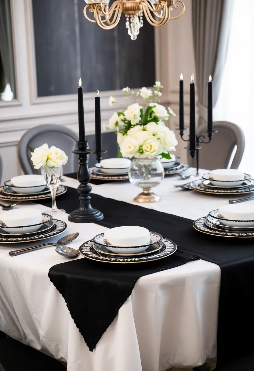 17 Themed Dining Room Table Decor Ideas That Will Make Every Meal Feel Special (Especially #4!) - 12. Elegant Black & White