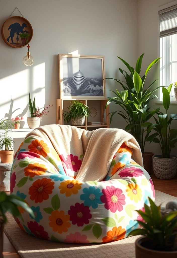 10 Cozy Bean Bag Chair Designs That Will Transform Your Living Room Into a Relaxation Paradise! - 3. Fun Printed Bean Bag Chair