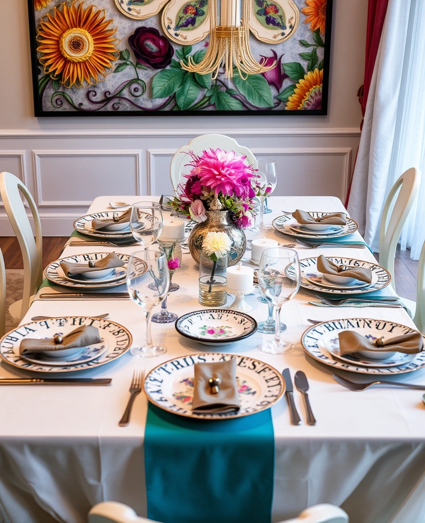 10 Elegant Dining Table Decor Ideas for 6 to Impress Everyone (Don't Miss #3!) - 9. Artistic Flair