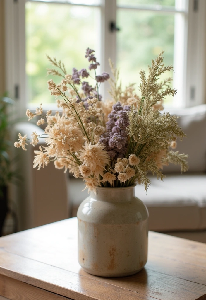 11 Affordable Flower Decor Ideas for Your Living Room (You'll Be Surprised by #3!) - 2. Dried Flower Arrangements