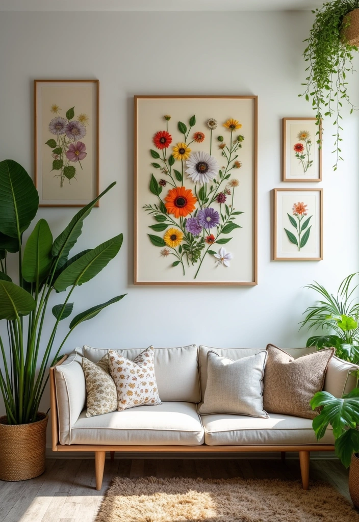 11 Affordable Flower Decor Ideas for Your Living Room (You'll Be Surprised by #3!) - 5. Flower Wall Art