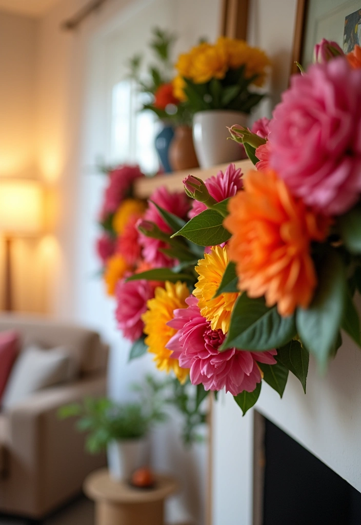 11 Affordable Flower Decor Ideas for Your Living Room (You'll Be Surprised by #3!) - 8. DIY Flower Garland