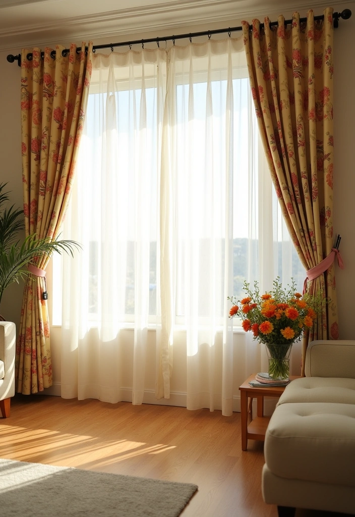 11 Affordable Flower Decor Ideas for Your Living Room (You'll Be Surprised by #3!) - 9. Floral Curtains