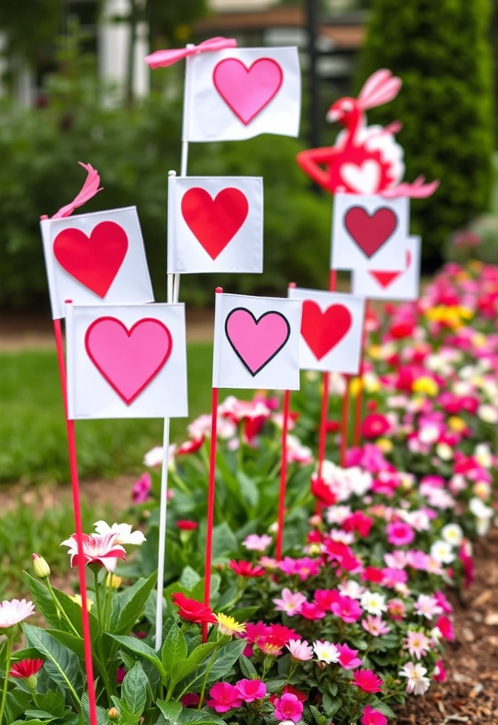 11 Outdoor DIY Valentine’s Day Decor Ideas to Make Your Garden Shine! - 5. DIY Garden Flags