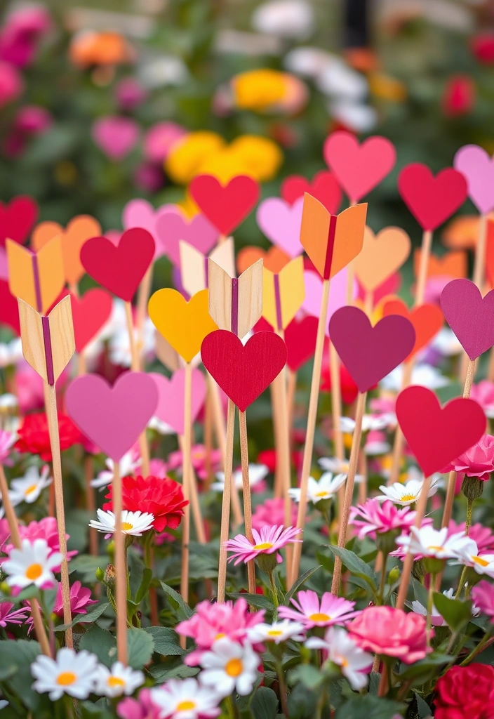 11 Outdoor DIY Valentine’s Day Decor Ideas to Make Your Garden Shine! - 6. Cupid's Arrow Garden Stakes