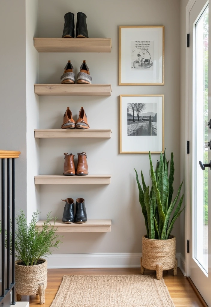12 Stunning Shoe Rack Ideas That Will Transform Your Entryway (You Won't Believe #5!) - 10. Chic Floating Shelves