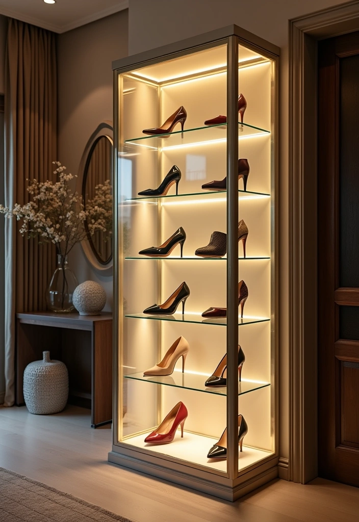 12 Stunning Shoe Rack Ideas That Will Transform Your Entryway (You Won't Believe #5!) - 11. Elegant Glass Shoe Display Case