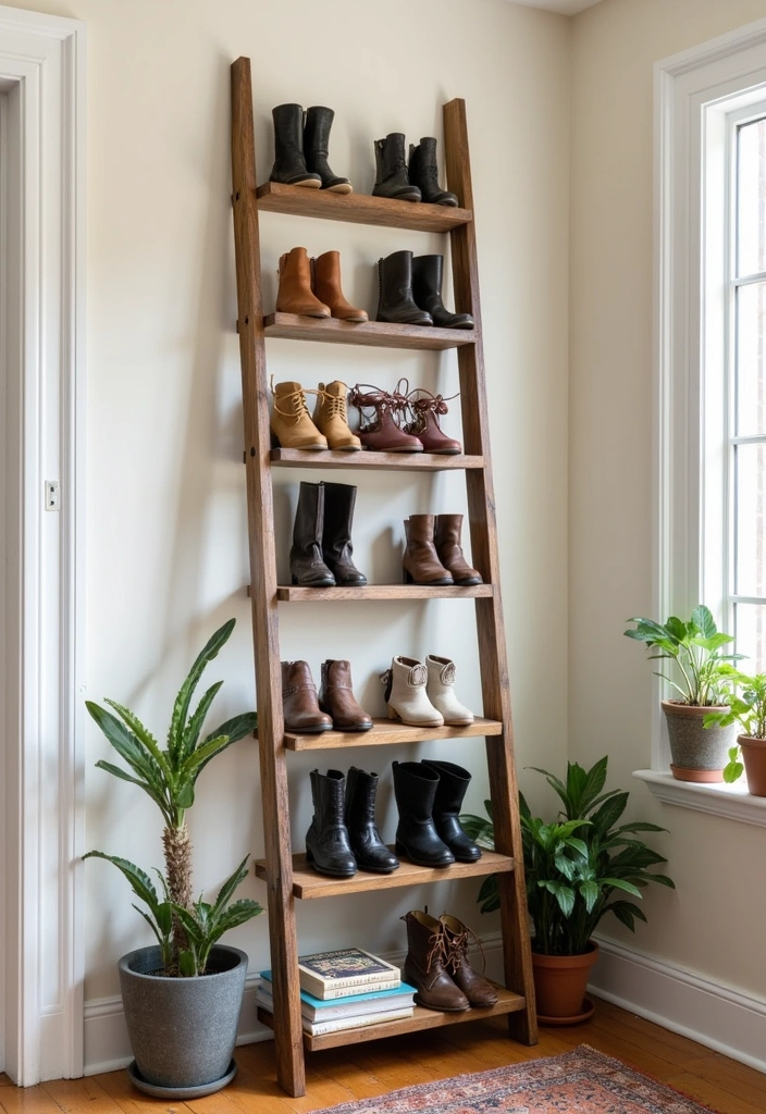 12 Stunning Shoe Rack Ideas That Will Transform Your Entryway (You Won't Believe #5!) - 8. Creative Ladder Shoe Rack