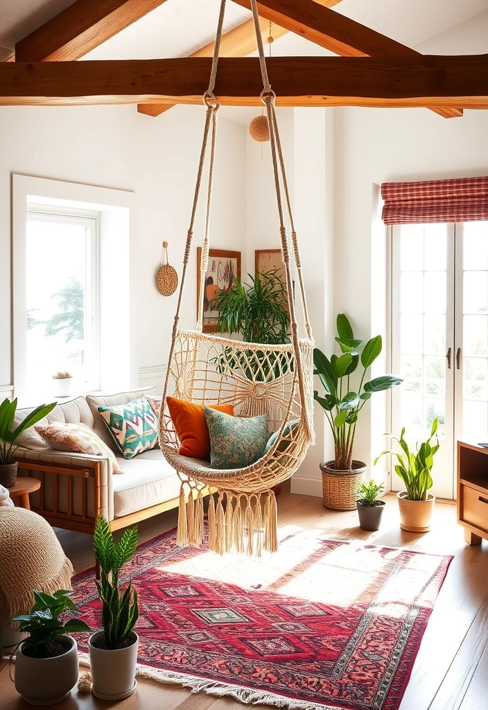 12 Stylish Decorative Swings for Your Living Room (Your Guests Will Be Jealous of #9!) - 1. Bohemian Bliss: Macrame Swing Chair