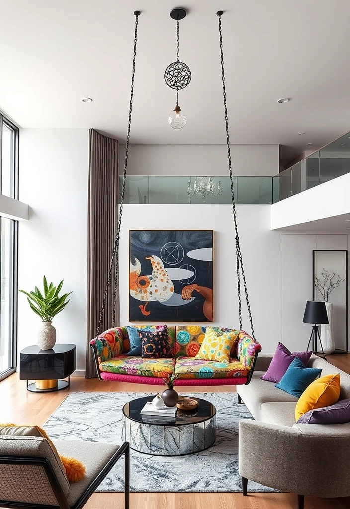 12 Stylish Decorative Swings for Your Living Room (Your Guests Will Be Jealous of #9!) - 12. Statement Piece: Artistic Hanging Swing