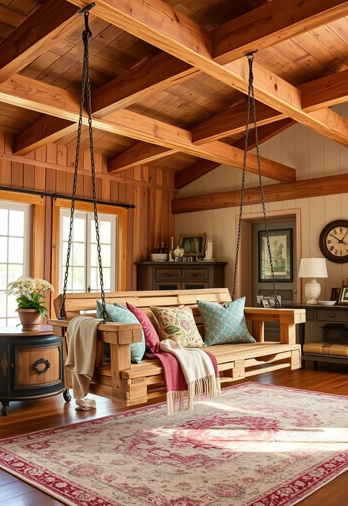 12 Stylish Decorative Swings for Your Living Room (Your Guests Will Be Jealous of #9!) - 3. Rustic Charm: Wooden Pallet Swing