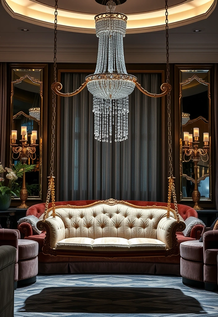 12 Stylish Decorative Swings for Your Living Room (Your Guests Will Be Jealous of #9!) - 4. Glamorous Touch: Crystal-Embellished Swing