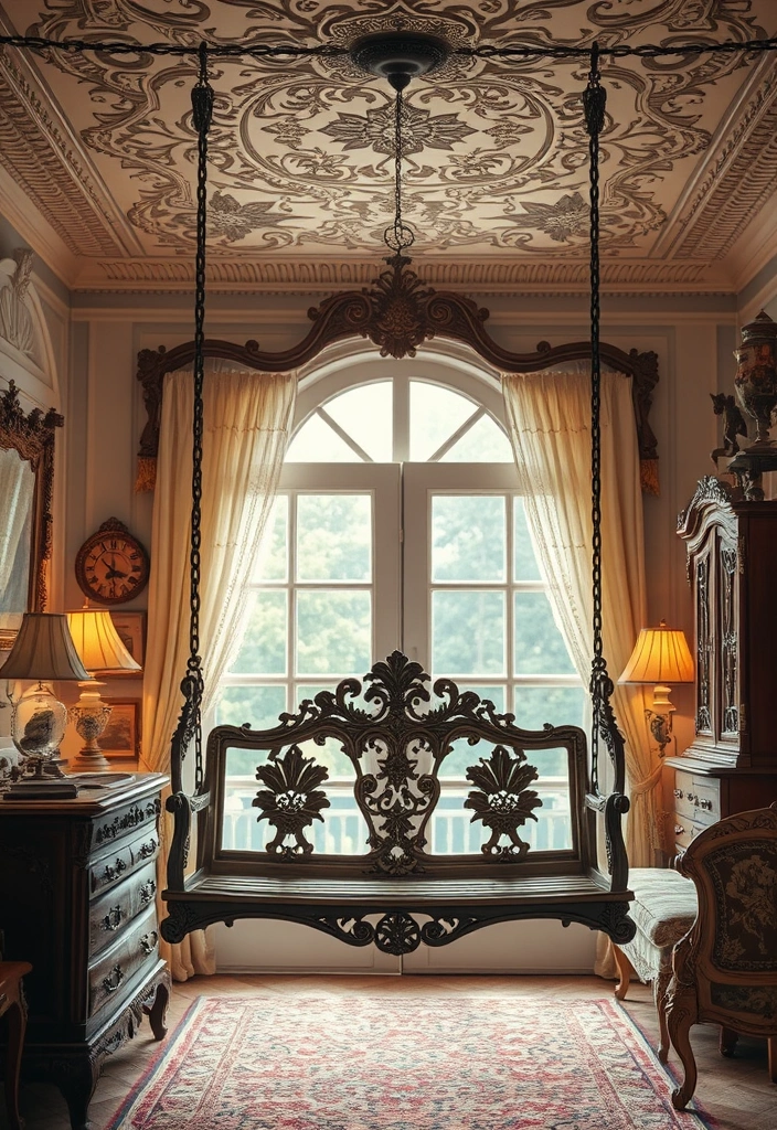 12 Stylish Decorative Swings for Your Living Room (Your Guests Will Be Jealous of #9!) - 7. Vintage Vibes: Antique-Style Swing