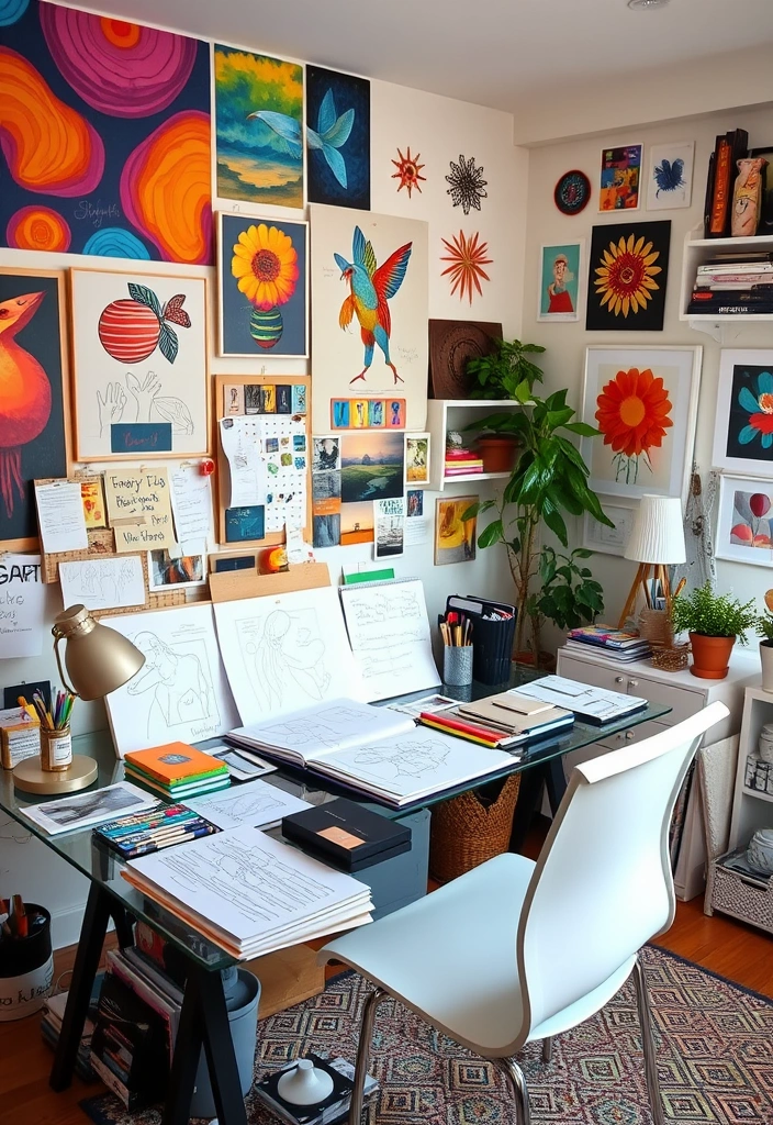 14 Gorgeous Glass Desk Ideas to Skyrocket Your Home Office Style (You'll Want #2!) - 10. Artistic Expression
