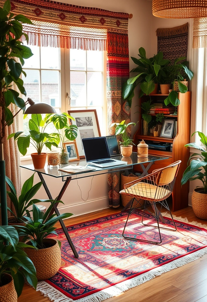 14 Gorgeous Glass Desk Ideas to Skyrocket Your Home Office Style (You'll Want #2!) - 2. The Bohemian Blend