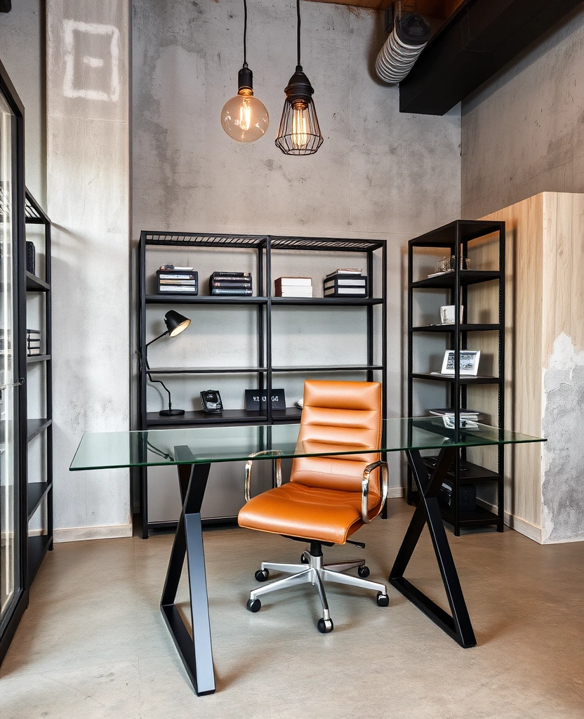 14 Gorgeous Glass Desk Ideas to Skyrocket Your Home Office Style (You'll Want #2!) - 3. Industrial Chic