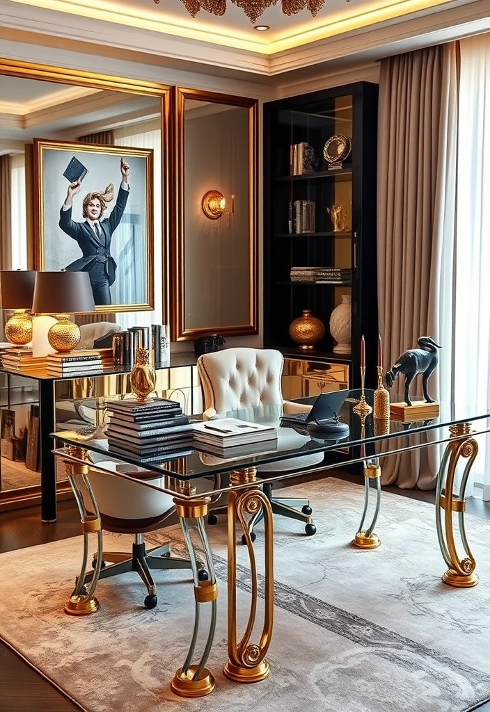 14 Gorgeous Glass Desk Ideas to Skyrocket Your Home Office Style (You'll Want #2!) - 5. Glamorous Touches