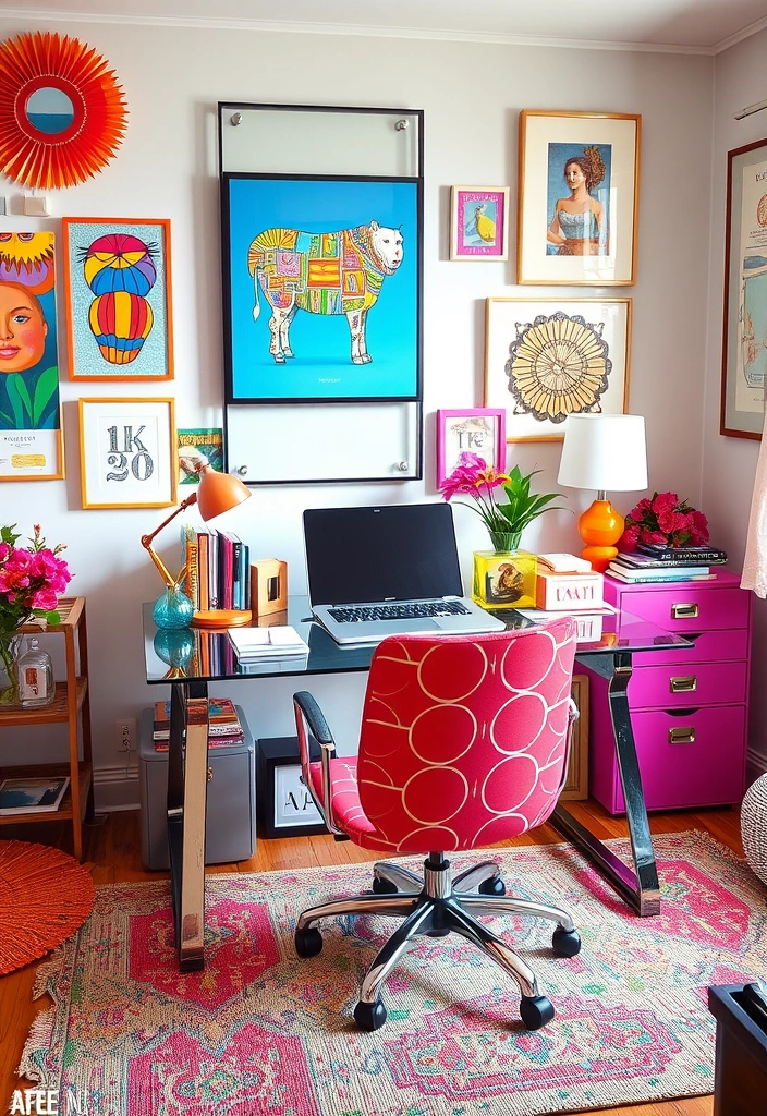 14 Gorgeous Glass Desk Ideas to Skyrocket Your Home Office Style (You'll Want #2!) - 8. Color Pop