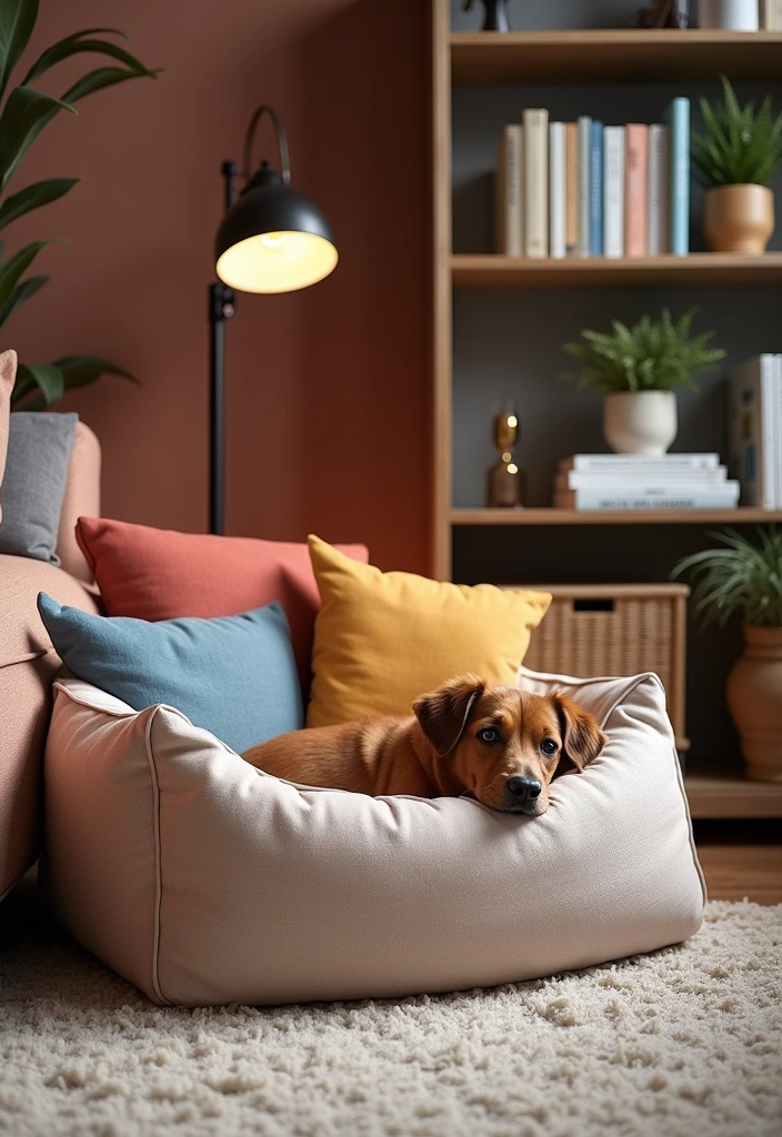 15 Pet Home Decor Ideas That’ll Make Your Living Room Purr-fectly Cozy! - 1. Chic Pet Bed Nook