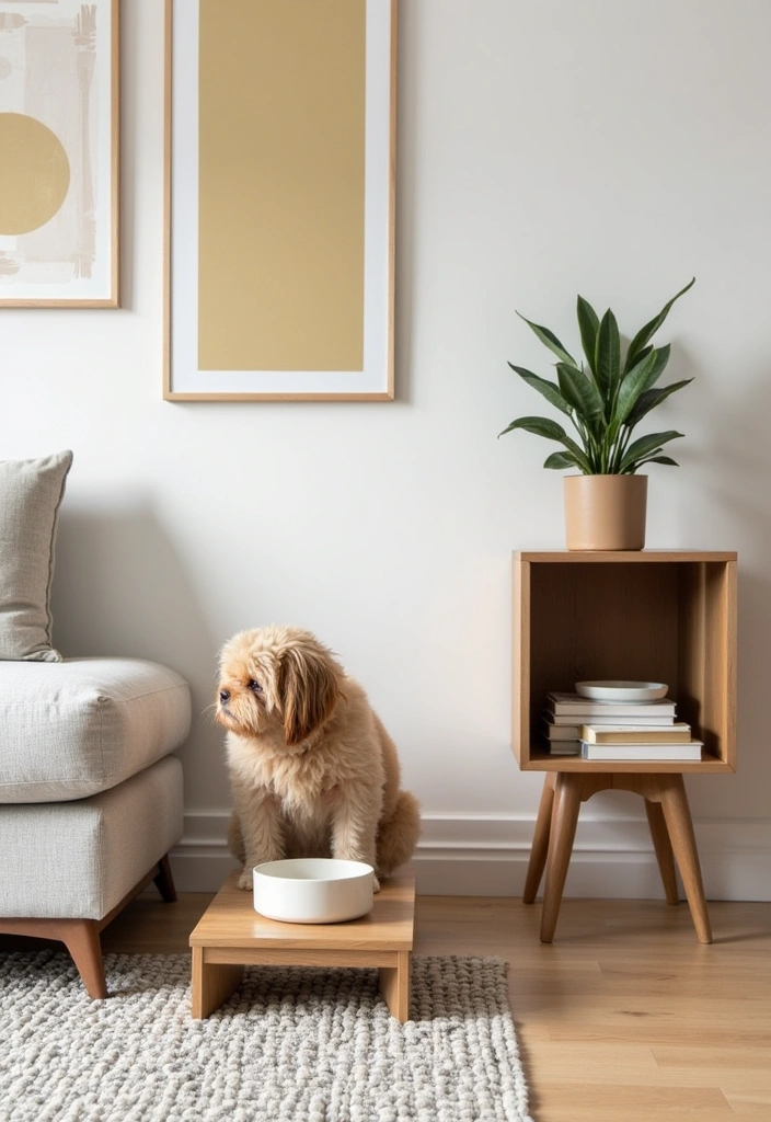 15 Pet Home Decor Ideas That’ll Make Your Living Room Purr-fectly Cozy! - 2. Stylish Pet Feeding Station