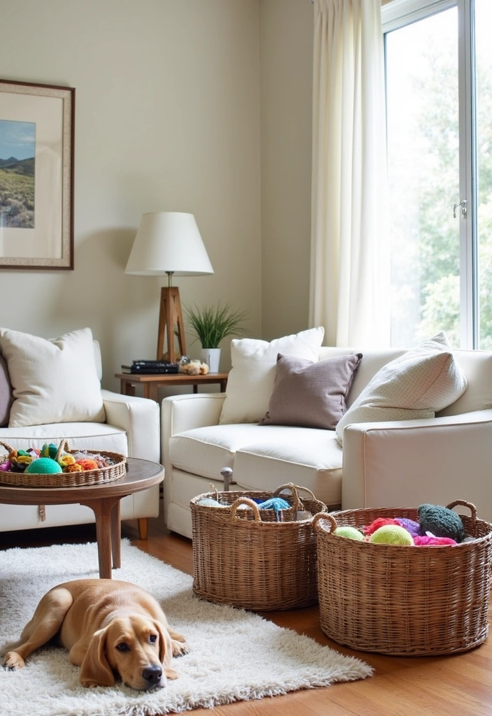 15 Pet Home Decor Ideas That’ll Make Your Living Room Purr-fectly Cozy! - 5. Artful Pet Toy Storage
