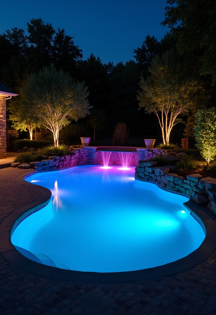 15 Stunning Luxury Pool Designs That Will Transform Your Backyard Into an Oasis! - 7. Lighted Pools: Evening Elegance