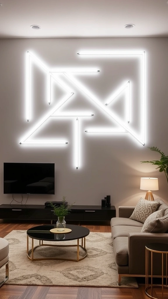 15 Stunning Tube Light Designs That Will Transform Your Living Room into a Cozy Haven! - 14. Tube Lights as Wall Art