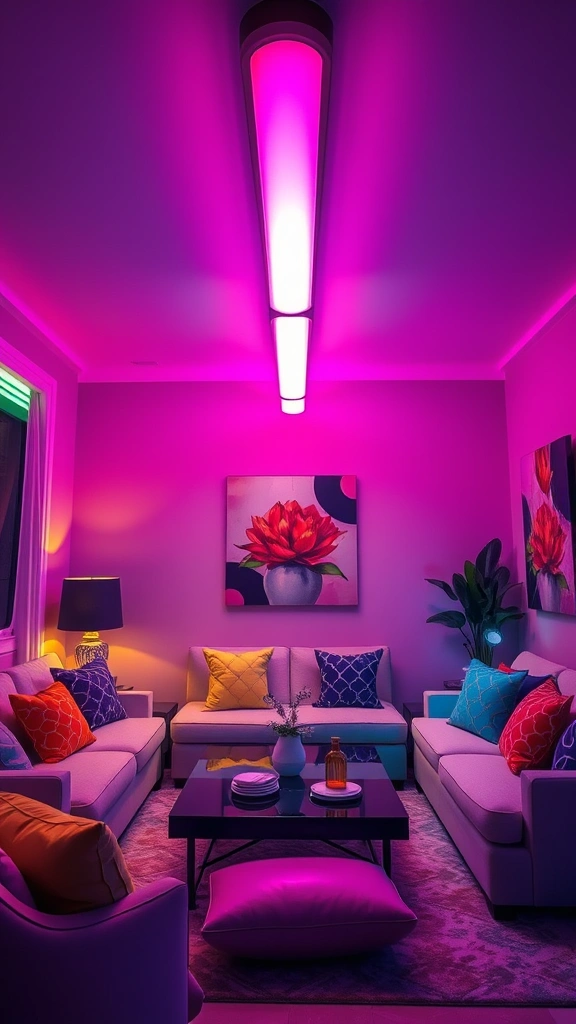 15 Stunning Tube Light Designs That Will Transform Your Living Room into a Cozy Haven! - 7. Tube Lights with Color Changing Features