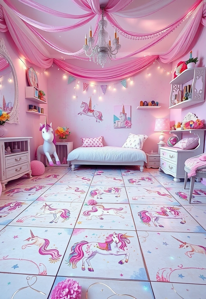 25 Enchanting Kids Room Tile Decor Ideas That'll Spark Their Imagination! - 10. Magical Unicorn Tiles