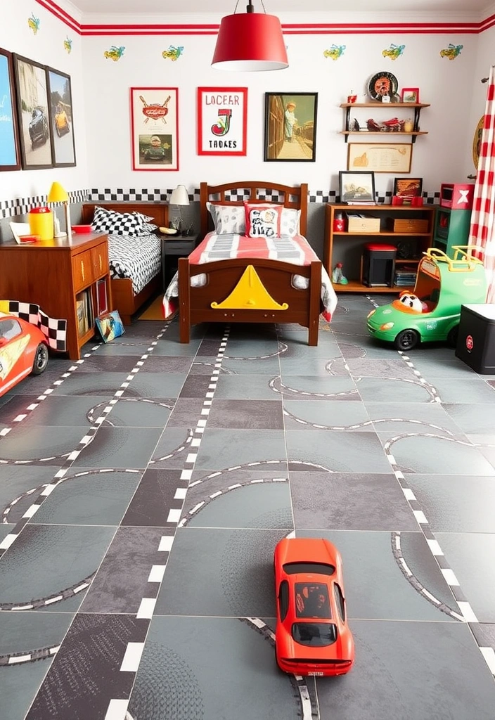 25 Enchanting Kids Room Tile Decor Ideas That'll Spark Their Imagination! - 14. Vintage Car Racing Themes