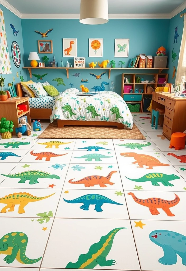 25 Enchanting Kids Room Tile Decor Ideas That'll Spark Their Imagination! - 15. Friendly Dinosaur Designs