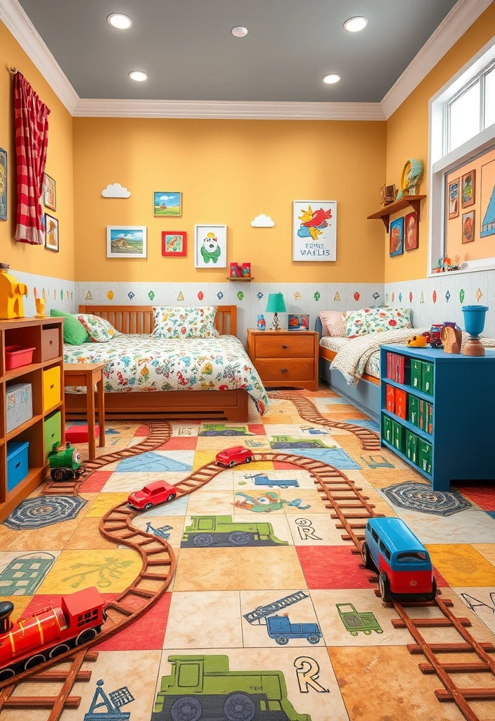 25 Enchanting Kids Room Tile Decor Ideas That'll Spark Their Imagination! - 17. Classic Train Designs
