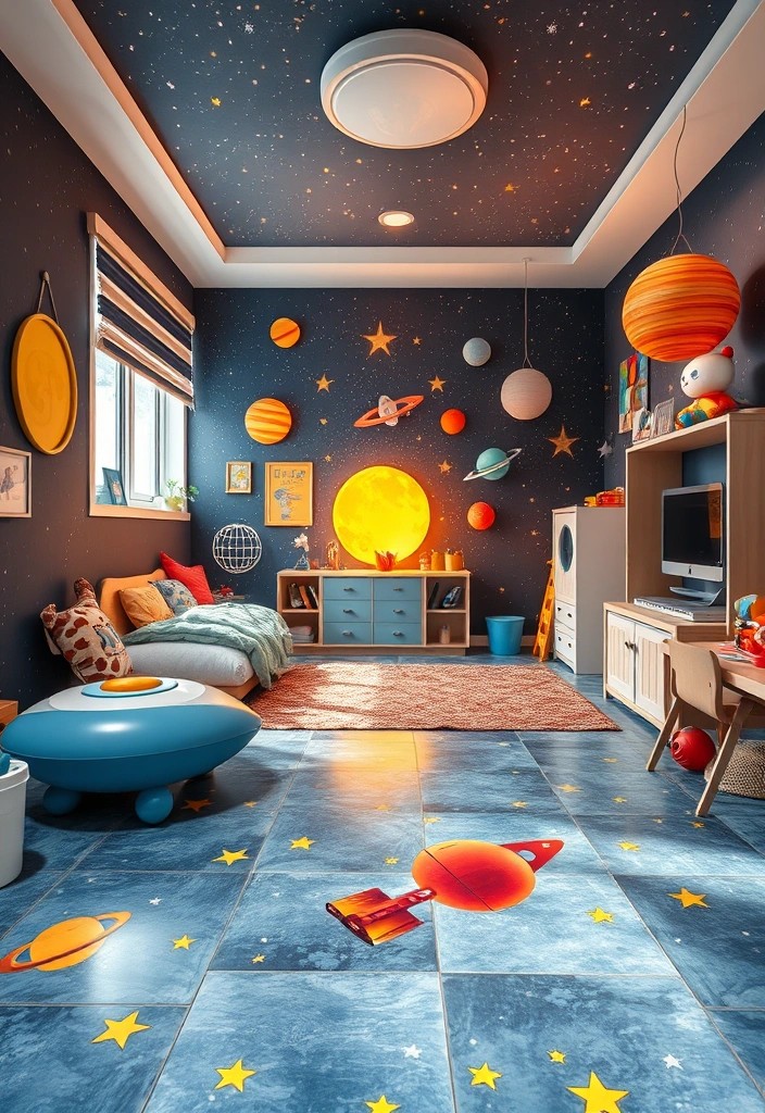 25 Enchanting Kids Room Tile Decor Ideas That'll Spark Their Imagination! - 20. Enigmatic Spaceship Designs