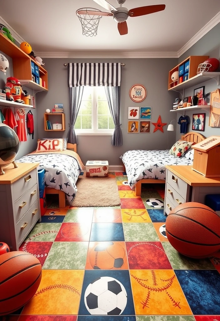 25 Enchanting Kids Room Tile Decor Ideas That'll Spark Their Imagination! - 21. Fun Sports Patterns