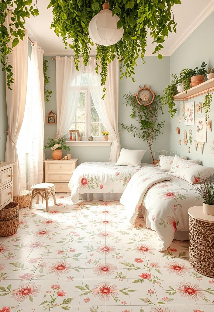 25 Enchanting Kids Room Tile Decor Ideas That'll Spark Their Imagination! - 5. Floral Fantasy