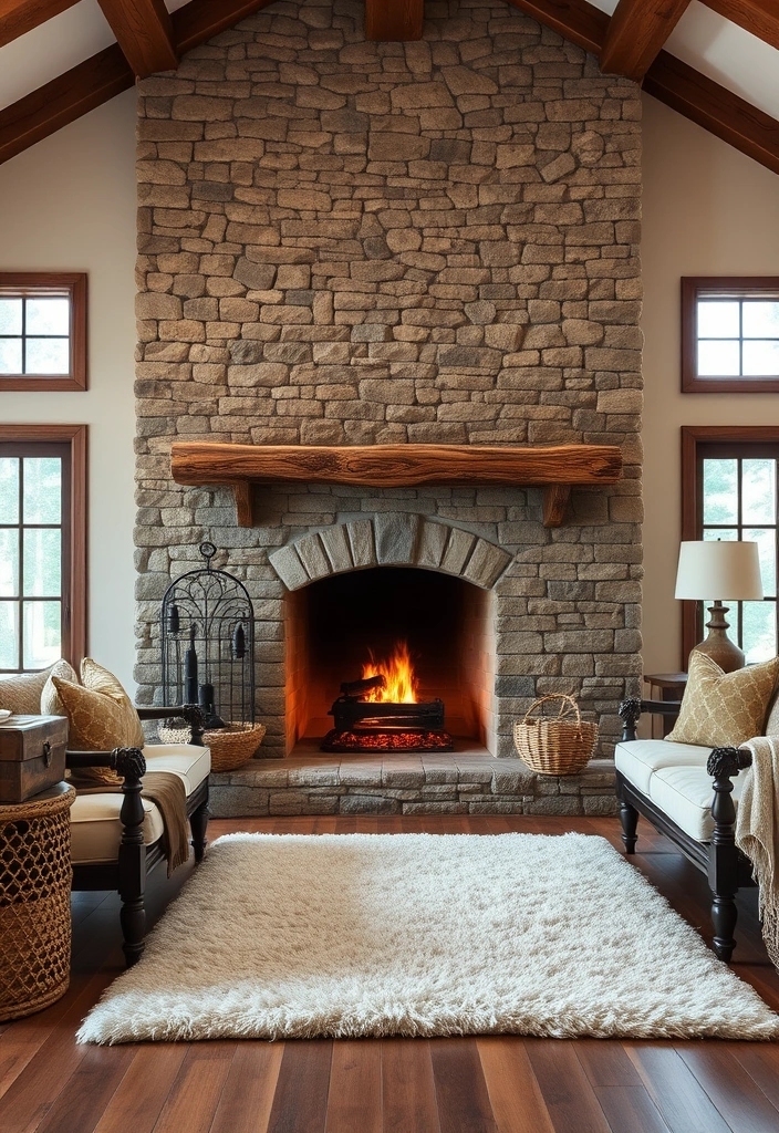 Transform Your Space: 28 Cozy Fireplace Ideas to Snuggle Up To! - 1. Rustic Charm with a Stone Fireplace