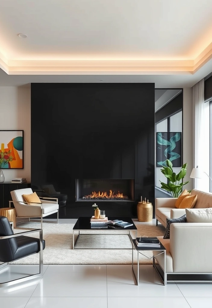 Transform Your Space: 28 Cozy Fireplace Ideas to Snuggle Up To! - 11. Monochrome Magic with a Black Fireplace