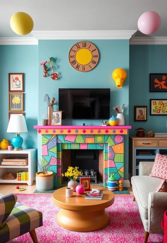 Transform Your Space: 28 Cozy Fireplace Ideas to Snuggle Up To! - 12. Whimsical Wonderland with a Painted Fireplace